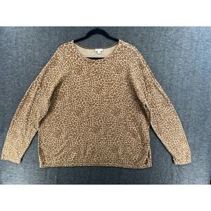 J Jill Sweater Womens XL Brown Tan Leopard Print Lightweight Boho Cozy Oversized